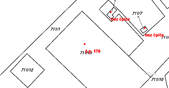 Kanice 176 na parcele st. 711/13 v KÚ Kanice, Katastrální mapa