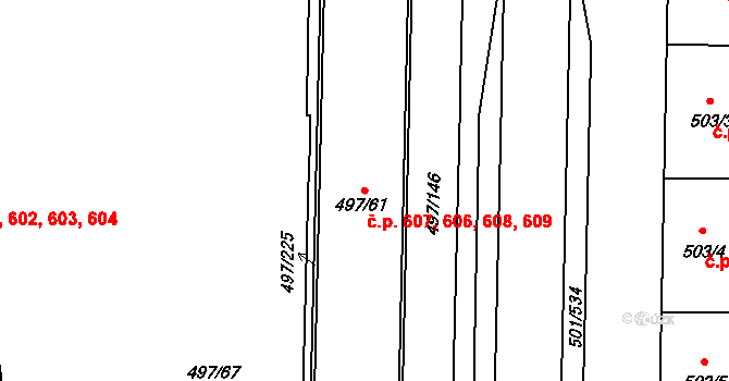 Ráj 606,607,608,609, Karviná na parcele st. 497/61 v KÚ Ráj, Katastrální mapa