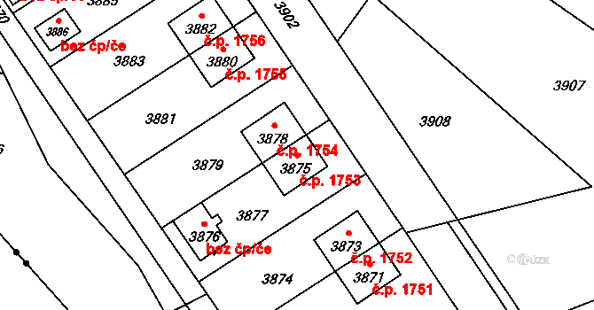 Vsetín 1753 na parcele st. 3875 v KÚ Vsetín, Katastrální mapa
