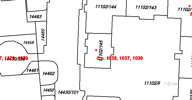 Severní Předměstí 1037,1038,1039, Plzeň na parcele st. 11102/144 v KÚ Plzeň, Katastrální mapa