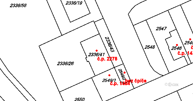 Východní Předměstí 2278, Plzeň na parcele st. 2336/41 v KÚ Plzeň, Katastrální mapa