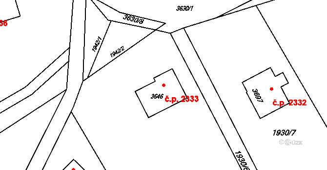 Rožnov pod Radhoštěm 2333 na parcele st. 3646 v KÚ Rožnov pod Radhoštěm, Katastrální mapa