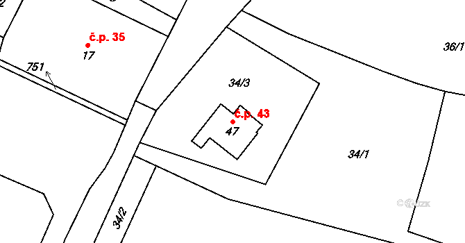 Dolní Černůtky 43, Jeřice na parcele st. 47 v KÚ Dolní Černůtky, Katastrální mapa