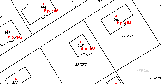 Čakovičky 153 na parcele st. 148 v KÚ Čakovičky, Katastrální mapa