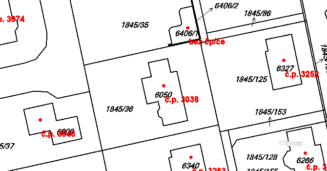 Šumperk 3038 na parcele st. 6050 v KÚ Šumperk, Katastrální mapa