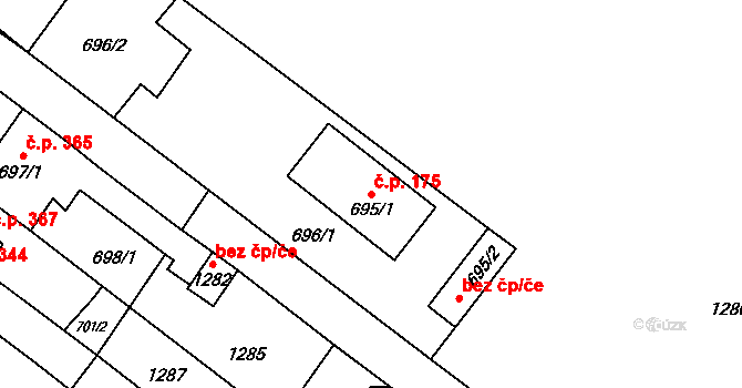 Bochoř 175 na parcele st. 695/1 v KÚ Bochoř, Katastrální mapa