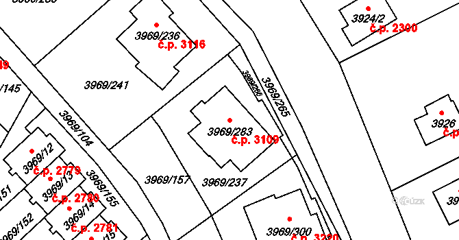 Česká Lípa 3109 na parcele st. 3969/283 v KÚ Česká Lípa, Katastrální mapa