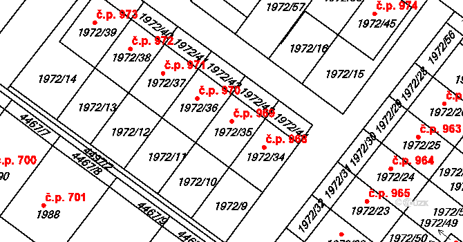 Jemnice 969 na parcele st. 1972/35 v KÚ Jemnice, Katastrální mapa