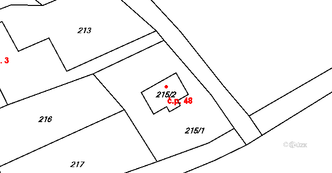 Vítkov 48, Česká Lípa na parcele st. 215/2 v KÚ Vítkov u Dobranova, Katastrální mapa