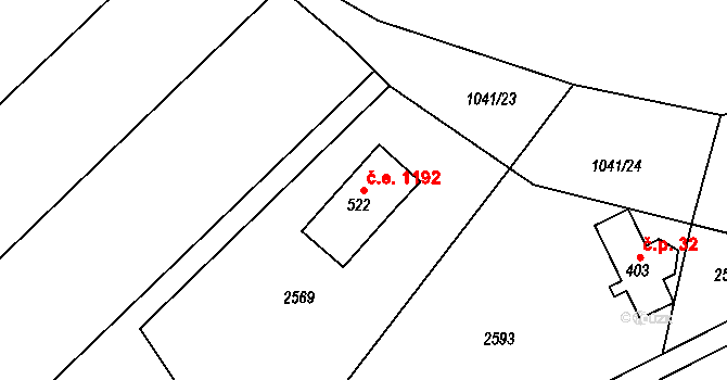 Veselí nad Moravou 1192 na parcele st. 522 v KÚ Veselí nad Moravou, Katastrální mapa