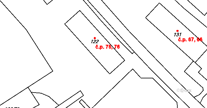 Dolní Rožínka 75,76 na parcele st. 122 v KÚ Dolní Rožínka, Katastrální mapa