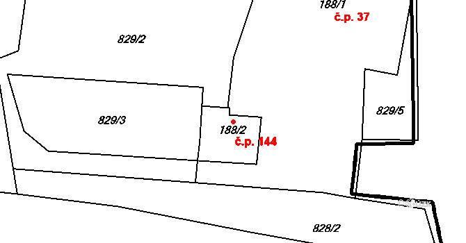 Vlčková 144 na parcele st. 188/2 v KÚ Vlčková, Katastrální mapa