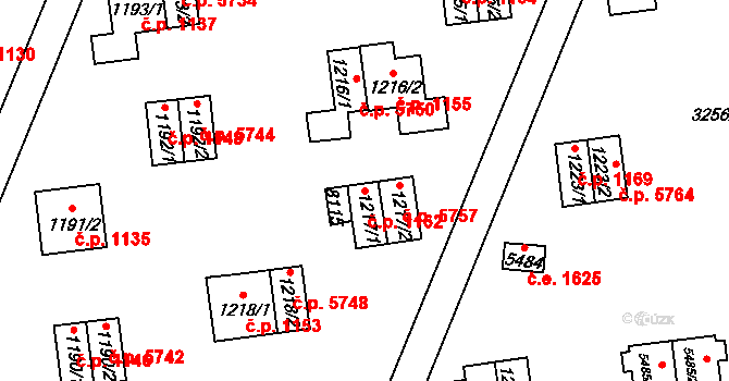 Zlín 1162 na parcele st. 1217/1 v KÚ Zlín, Katastrální mapa
