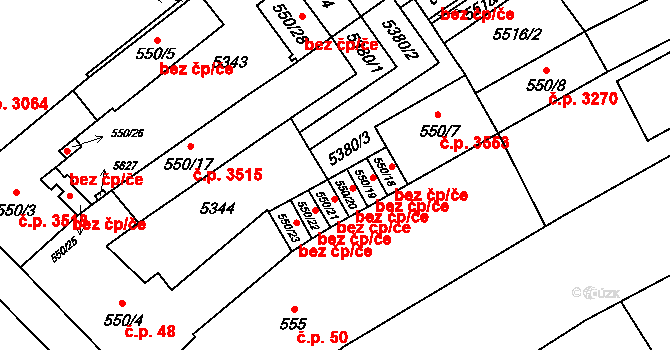 Břeclav 42108080 na parcele st. 550/20 v KÚ Břeclav, Katastrální mapa