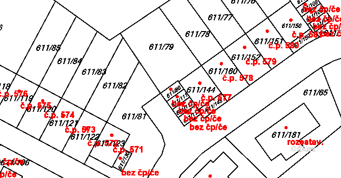 Srubec 42137080 na parcele st. 611/80 v KÚ Srubec, Katastrální mapa