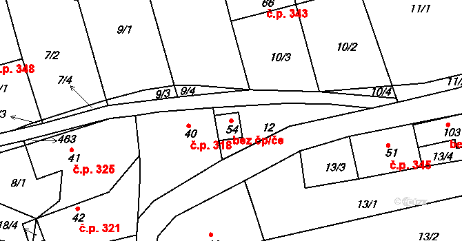 Mistřice 43196080 na parcele st. 54 v KÚ Javorovec, Katastrální mapa