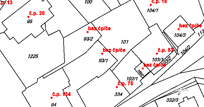 Štěnovice 43306080 na parcele st. 93/1 v KÚ Štěnovice, Katastrální mapa