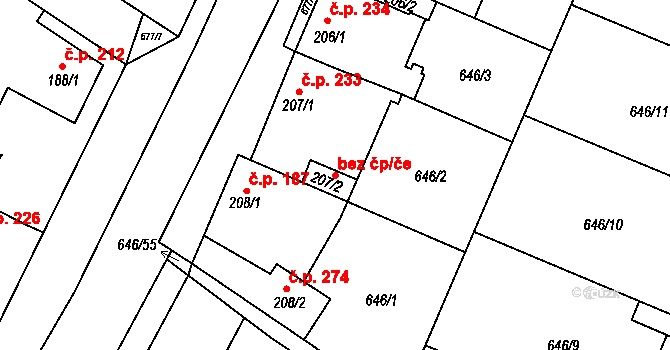 Líbeznice 43358080 na parcele st. 207/2 v KÚ Líbeznice, Katastrální mapa