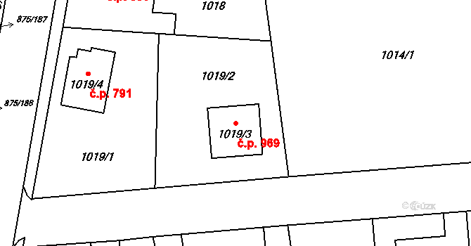 Kylešovice 969, Opava na parcele st. 1019/3 v KÚ Kylešovice, Katastrální mapa