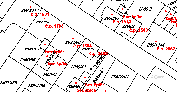 Předměstí 2482, Opava na parcele st. 2890/297 v KÚ Opava-Předměstí, Katastrální mapa
