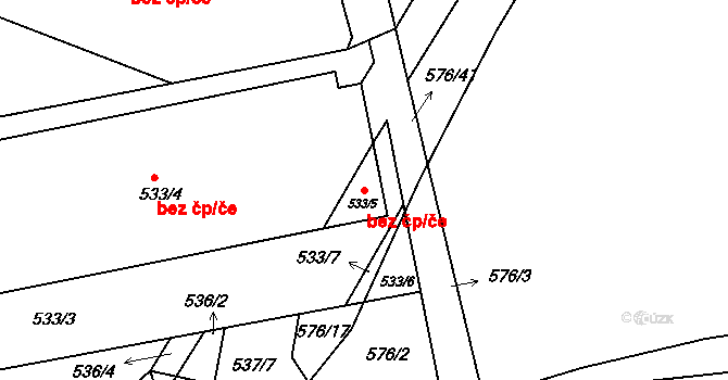 Chotíkov 45754080 na parcele st. 533/5 v KÚ Chotíkov, Katastrální mapa