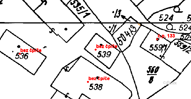 Heřmanova Huť 45760080 na parcele st. 539 v KÚ Vlkýš, Katastrální mapa