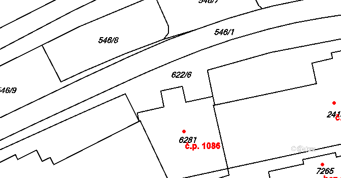 Borovina 1086, Třebíč na parcele st. 6281 v KÚ Třebíč, Katastrální mapa