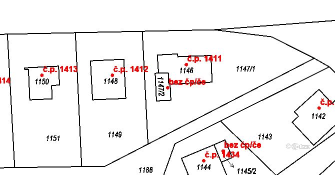 Příbor 49243080 na parcele st. 1147/2 v KÚ Příbor, Katastrální mapa