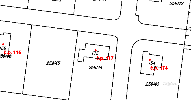 Hněvousice 117, Mnichovo Hradiště na parcele st. 175 v KÚ Sychrov nad Jizerou, Katastrální mapa