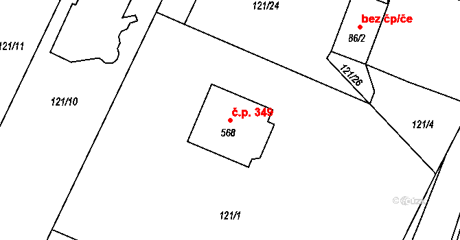Čimelice 349 na parcele st. 568 v KÚ Čimelice, Katastrální mapa