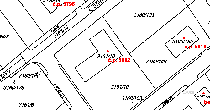 Chomutov 5812 na parcele st. 3161/16 v KÚ Chomutov II, Katastrální mapa