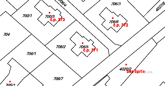 Choceňské Předměstí 371, Vysoké Mýto na parcele st. 706/5 v KÚ Vysoké Mýto, Katastrální mapa