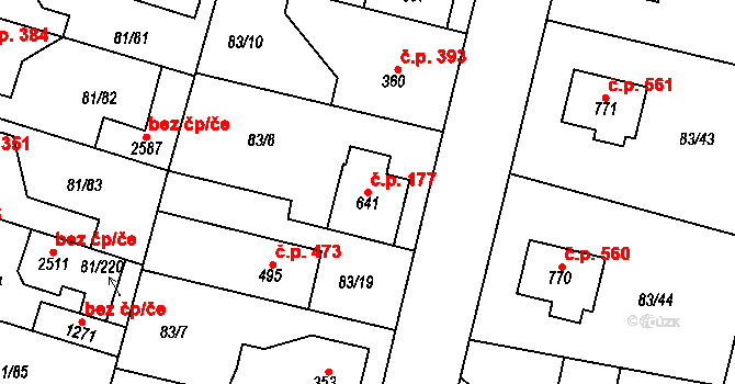 Lobeček 177, Kralupy nad Vltavou na parcele st. 641 v KÚ Lobeček, Katastrální mapa
