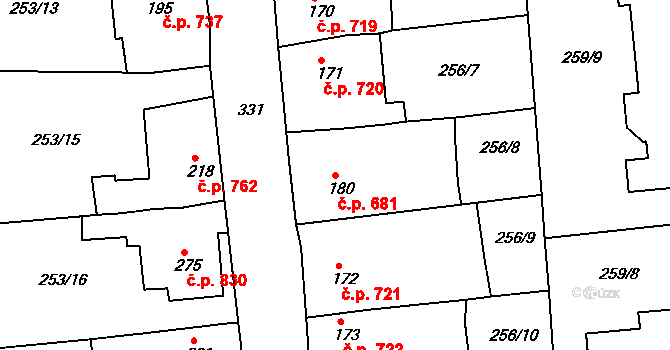 Rudná 681 na parcele st. 180 v KÚ Hořelice, Katastrální mapa