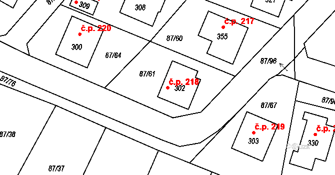 Chotoviny 218 na parcele st. 302 v KÚ Chotoviny, Katastrální mapa