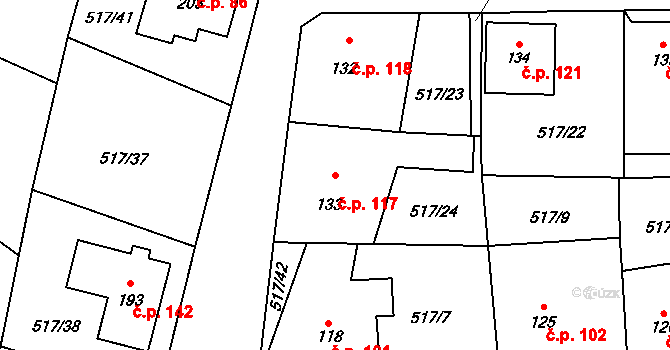 Hluboká 117, Kdyně na parcele st. 133 v KÚ Hluboká u Kdyně, Katastrální mapa