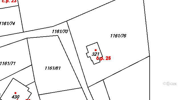 Hillův Mlýn 25, Kytlice na parcele st. 321 v KÚ Falknov, Katastrální mapa
