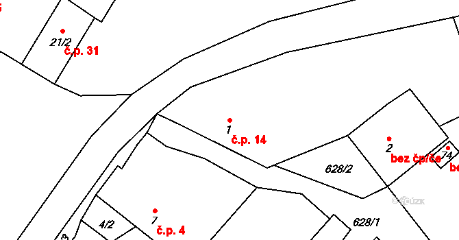 Ostrovec 14, Ostrovec-Lhotka na parcele st. 1 v KÚ Ostrovec u Terešova, Katastrální mapa