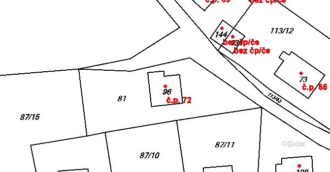 Jizbice 72, Náchod na parcele st. 96 v KÚ Jizbice u Náchoda, Katastrální mapa