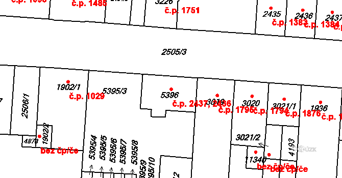 Zelené Předměstí 2436,2437, Pardubice na parcele st. 5395/3 v KÚ Pardubice, Katastrální mapa