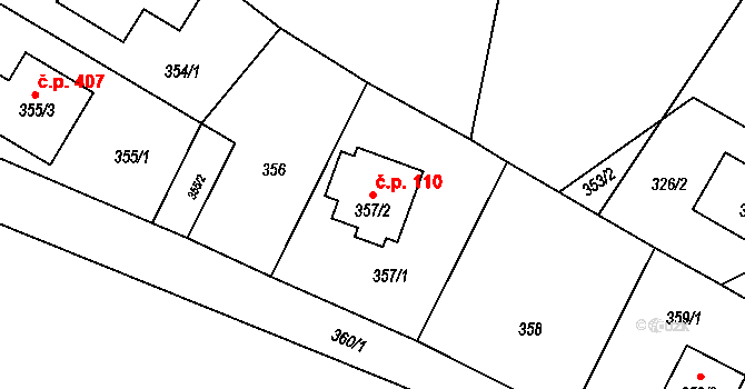 Bartošovice 110 na parcele st. 357/2 v KÚ Bartošovice, Katastrální mapa