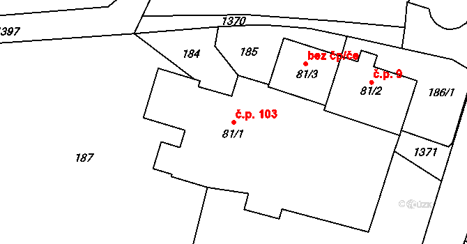 Kamenka 103, Odry na parcele st. 81/1 v KÚ Kamenka, Katastrální mapa