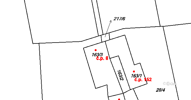 Lhenice 8 na parcele st. 163/3 v KÚ Lhenice, Katastrální mapa