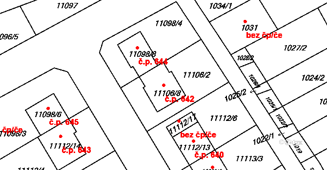 Šitbořice 642 na parcele st. 11106/8 v KÚ Šitbořice, Katastrální mapa