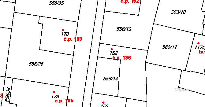 Krušovice 136 na parcele st. 152 v KÚ Krušovice, Katastrální mapa