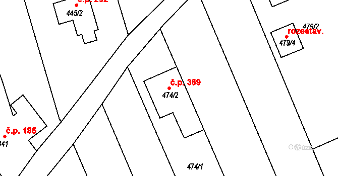 Přerov VI-Újezdec 369, Přerov na parcele st. 474/2 v KÚ Újezdec u Přerova, Katastrální mapa