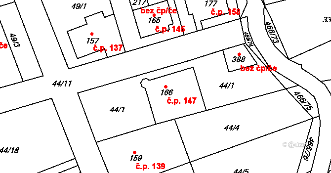 Perštejn 147 na parcele st. 166 v KÚ Perštejn, Katastrální mapa