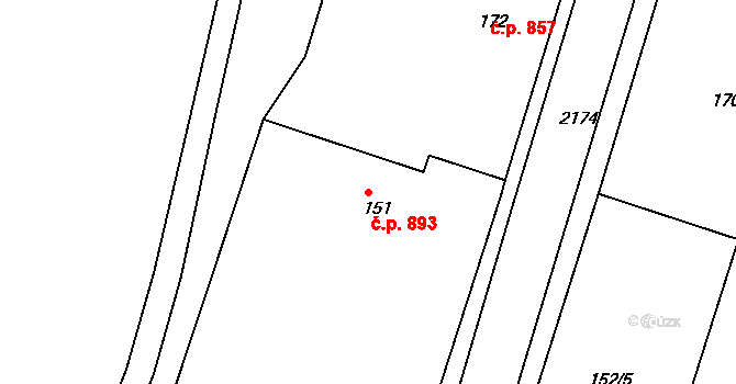Vejprty 893 na parcele st. 151 v KÚ Vejprty, Katastrální mapa