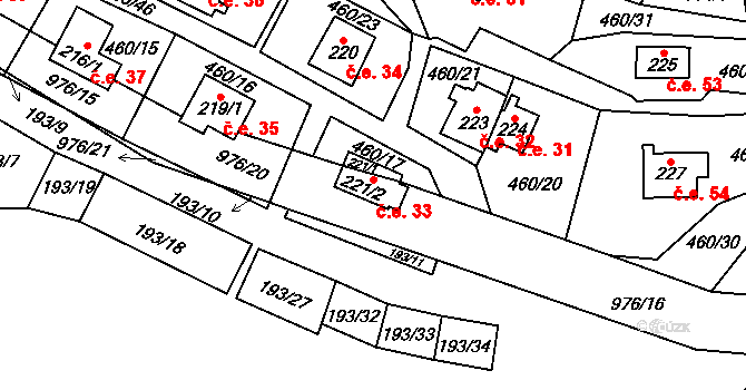 Koštice 33 na parcele st. 221/1 v KÚ Koštice, Katastrální mapa