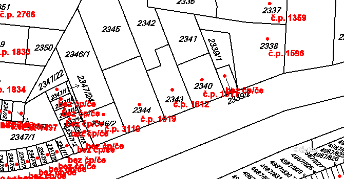 Louny 1612 na parcele st. 2343 v KÚ Louny, Katastrální mapa